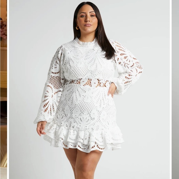 Showpo. Dresses & Skirts - KISS ME NOW MINI DRESS - LONG PUFF SLEEVE DRESS IN WHITE LACE.. Listed at $129